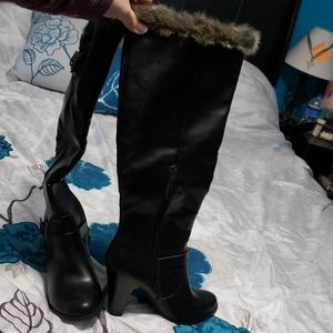 Faux Fur Topped Leather Boots
